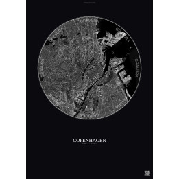 Affiche Copenhagen – Poster vue satellite 6km N&B | Gravura – Fond foncé