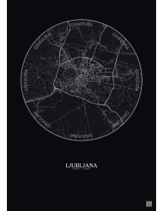Ljubljana City Map Poster 10km | Gravura – Dark background