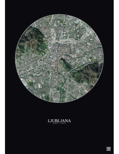 Ljubljana Satellite View Poster 2.5km Color | Gravura – Dark background