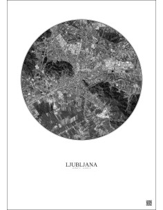 Ljubljana Satellite View Poster 6km B&W | Gravura – Light background
