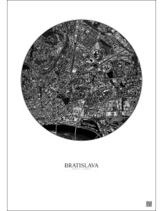Bratislava Satellite View Poster 2.5km B&W | Gravura – Light background
