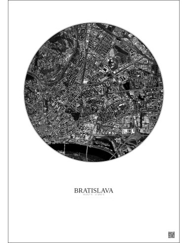 Bratislava Satellite View Poster 2.5km B&W | Gravura – Light background