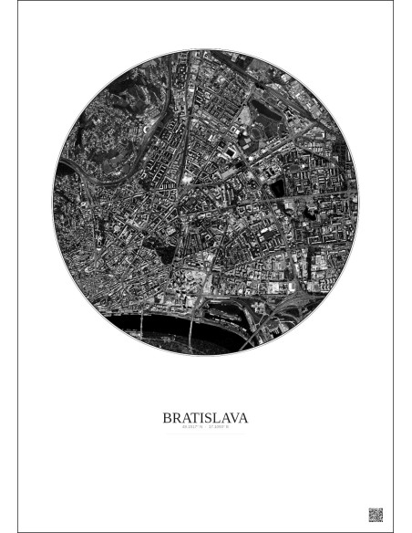 Bratislava Satellite View Poster 2.5km B&W | Gravura – Light background