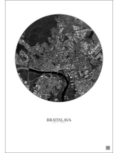 Bratislava Satellite View Poster 6km B&W | Gravura – Light background