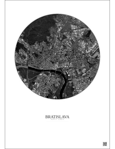 Bratislava Satellite View Poster 6km B&W | Gravura – Light background