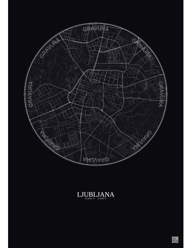 Affiche Ljubljana – Poster carte de ville 2.5km | Gravura – Fond foncé