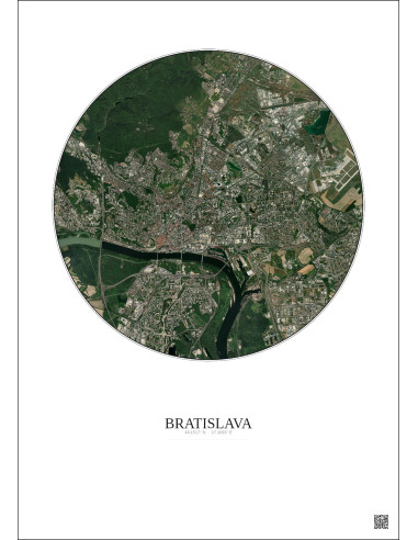 Affiche Bratislava – Poster vue satellite 6km Couleur | Gravura – Fond clair