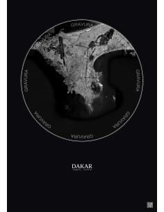 Dakar Satellite View Poster 10km B&W | Gravura – Dark background