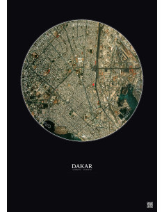 Affiche Dakar – Poster vue satellite 2.5km Couleur | Gravura – Fond foncé