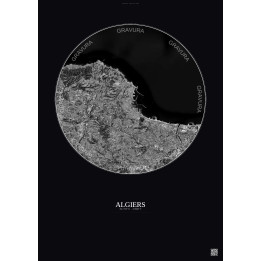 Affiche Algiers – Poster vue satellite 10km N&B | Gravura – Fond foncé