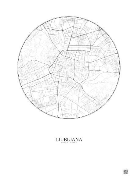 Affiche Ljubljana – Poster carte de ville 2.5km | Gravura – Fond clair