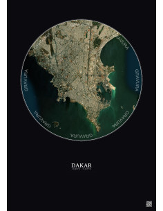 Affiche Dakar – Poster vue satellite 6km Couleur | Gravura – Fond foncé