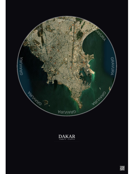 Affiche Dakar – Poster vue satellite 6km Couleur | Gravura – Fond foncé