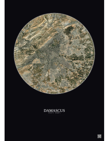 Affiche Damascus – Poster vue satellite 10km Couleur | Gravura – Fond foncé