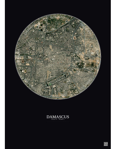 Affiche Damascus – Poster vue satellite 2.5km Couleur | Gravura – Fond foncé