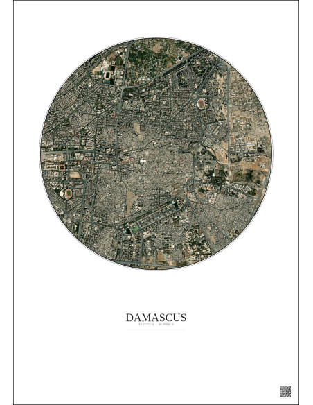 Affiche Damascus – Poster vue satellite 2.5km Couleur | Gravura – Fond clair
