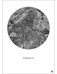 Damascus Satellite View Poster 6km B&W | Gravura – Light background