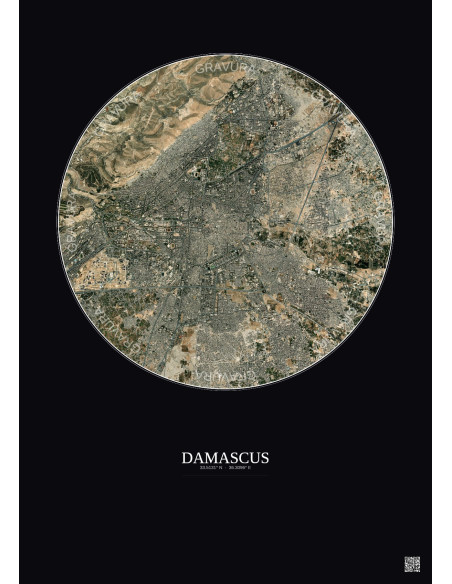Affiche Damascus – Poster vue satellite 6km Couleur | Gravura – Fond foncé