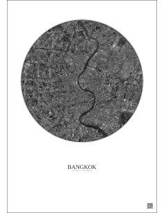 Bangkok Satellite View Poster 10km B&W | Gravura – Light background