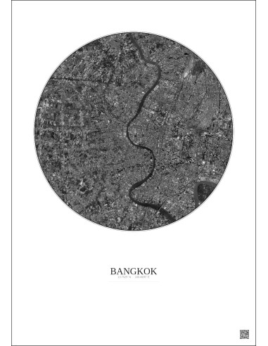 Affiche Bangkok – Poster vue satellite 10km N&B | Gravura – Fond clair
