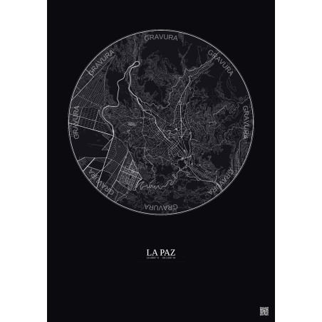 Affiche La Paz – Poster carte de ville 6km | Gravura – Fond foncé