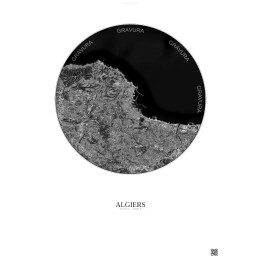 Affiche Algiers – Poster vue satellite 10km N&B | Gravura – Fond clair