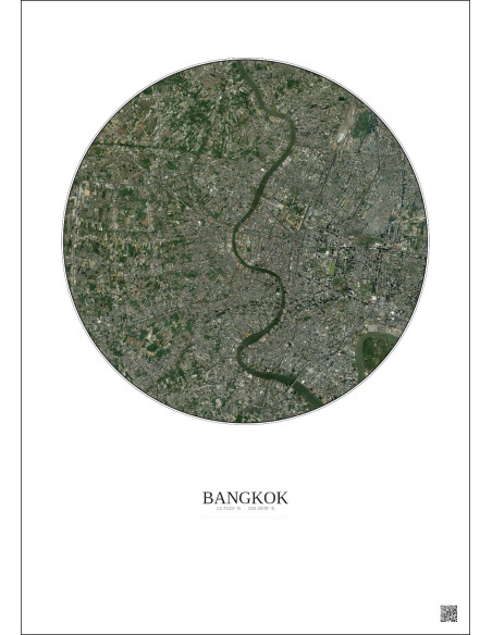 Affiche Bangkok – Poster vue satellite 10km Couleur | Gravura – Fond clair