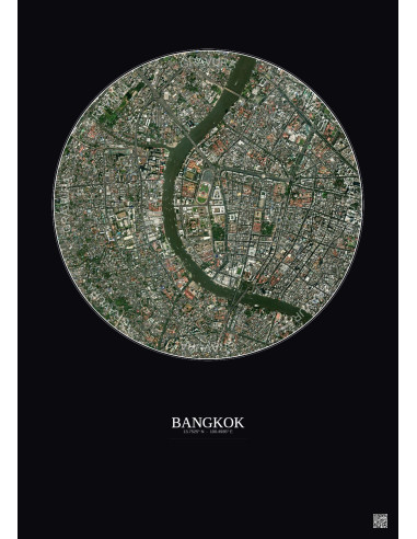 Affiche Bangkok – Poster vue satellite 2.5km Couleur | Gravura – Fond foncé