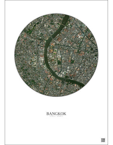 Affiche Bangkok – Poster vue satellite 2.5km Couleur | Gravura – Fond clair