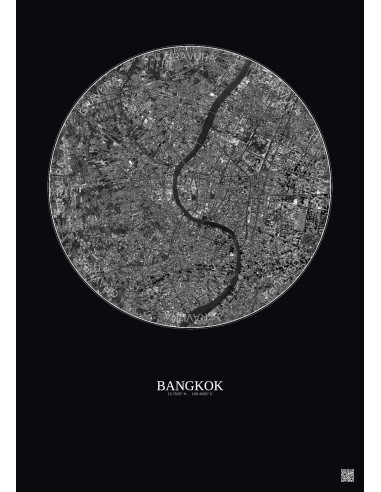 Bangkok Satellite View Poster 6km B&W | Gravura – Dark background