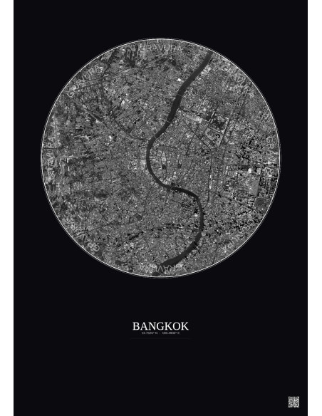 Bangkok Satellite View Poster 6km B&W | Gravura – Dark background