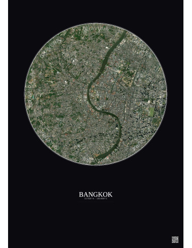 Affiche Bangkok – Poster vue satellite 6km Couleur | Gravura – Fond foncé