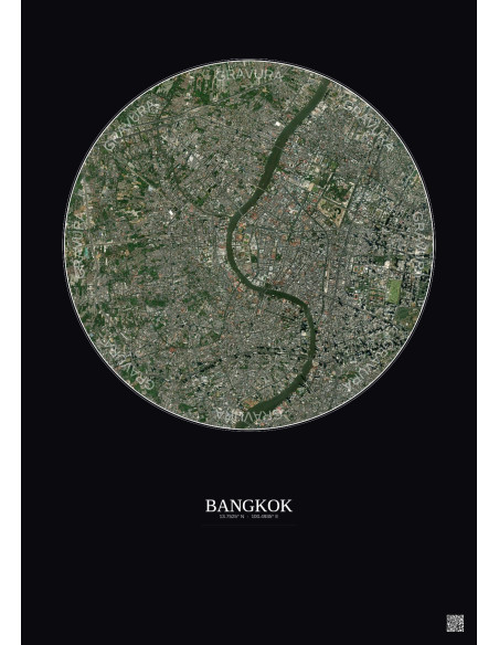 Affiche Bangkok – Poster vue satellite 6km Couleur | Gravura – Fond foncé