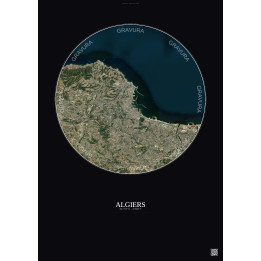 Affiche Algiers – Poster vue satellite 10km Couleur | Gravura – Fond foncé