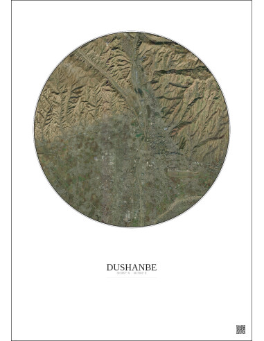 Affiche Dushanbe – Poster vue satellite 10km Couleur | Gravura – Fond clair