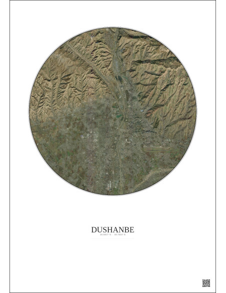 Affiche Dushanbe – Poster vue satellite 10km Couleur | Gravura – Fond clair