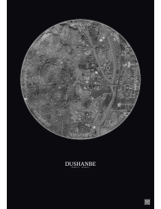 Dushanbe Satellite View Poster 2.5km B&W | Gravura – Dark background
