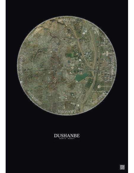 Affiche Dushanbe – Poster vue satellite 2.5km Couleur | Gravura – Fond foncé