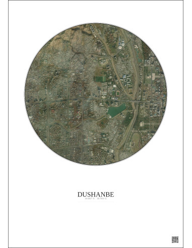 Affiche Dushanbe – Poster vue satellite 2.5km Couleur | Gravura – Fond clair