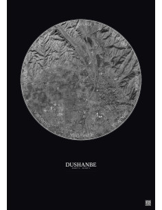 Dushanbe Satellite View Poster 6km B&W | Gravura – Dark background