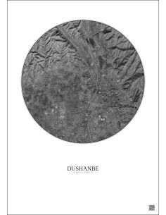 Dushanbe Satellite View Poster 6km B&W | Gravura – Light background