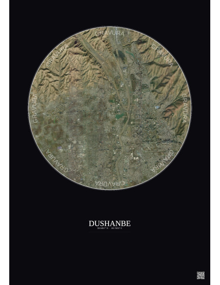 Affiche Dushanbe – Poster vue satellite 6km Couleur | Gravura – Fond foncé