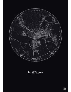 Bratislava City Map Poster 10km | Gravura – Dark background