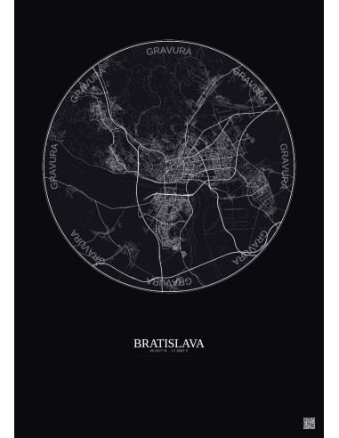 Affiche Bratislava – Poster carte de ville 10km | Gravura – Fond foncé