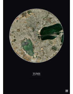 Tunis Satellite View Poster 10km Color | Gravura – Dark background