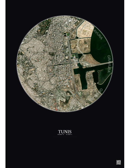 Tunis Satellite View Poster 2.5km Color | Gravura – Dark background