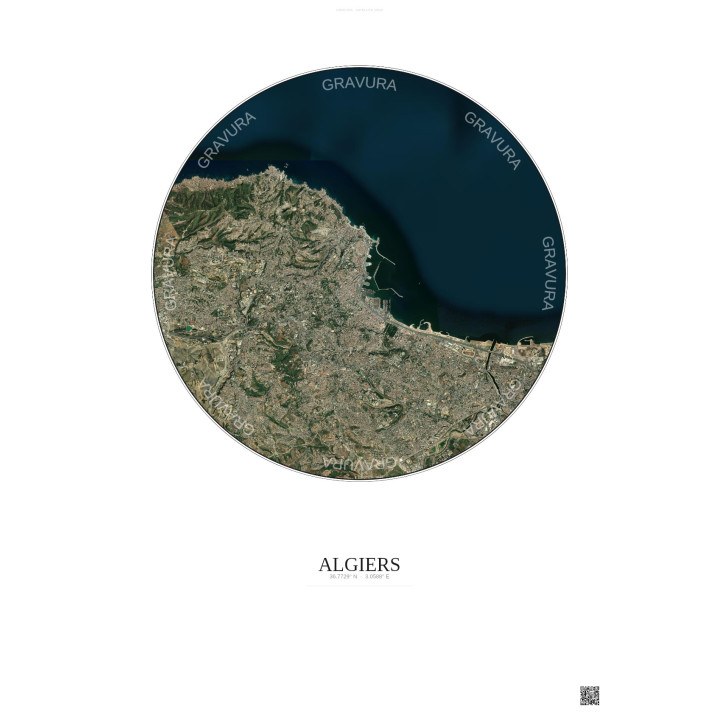 Affiche Algiers – Poster vue satellite 10km Couleur | Gravura – Fond clair