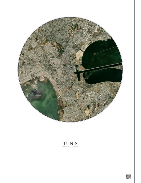 Tunis Satellite View Poster 6km Color | Gravura – Light background