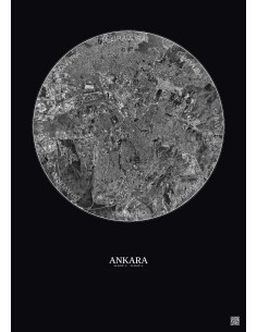 Ankara Satellite View Poster 10km B&W | Gravura – Dark background