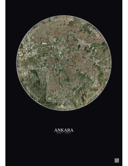 Ankara Satellite View Poster 10km Color | Gravura – Dark background
